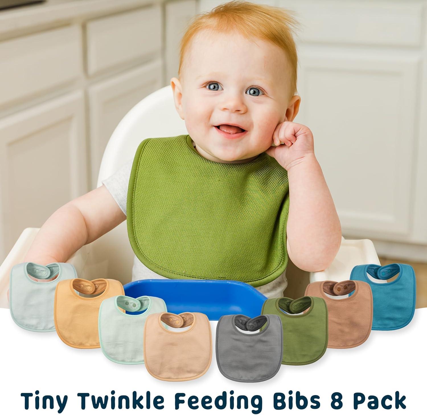image:imageTiny Twinkle Baby Feeding Bibs Waterproof and Absorbent Infant Drool and Feeding Baby BibsSpring Boy Set 8pack