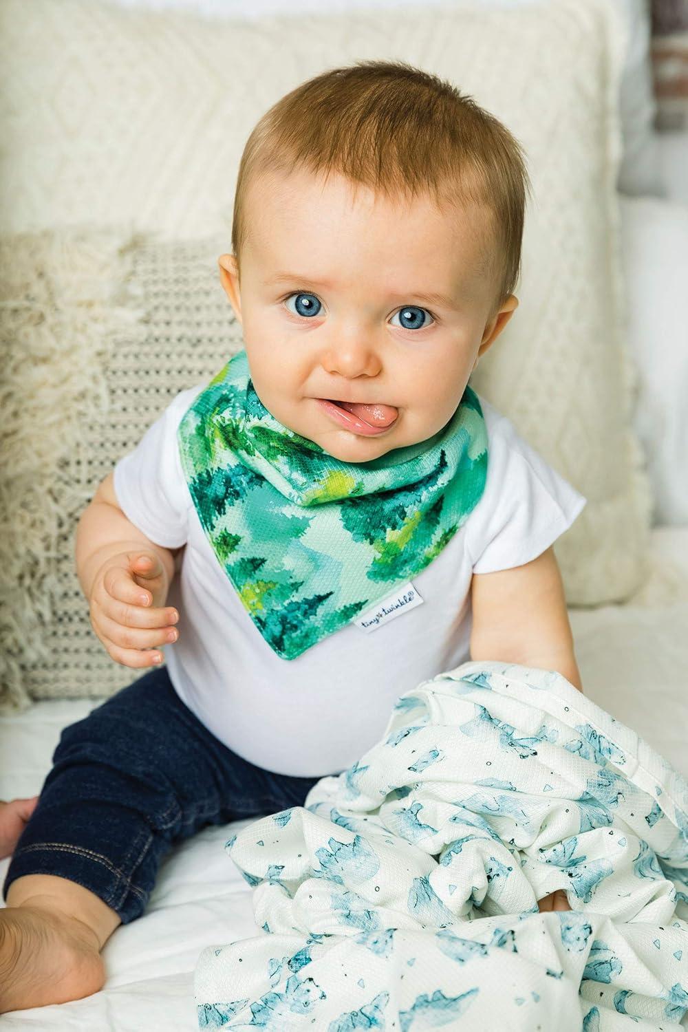 image:imageTiny Twinkle Bandana Scarf Bibs Water Resistant and Absorbent Drool and Teething Baby BibsForest 2 Pack