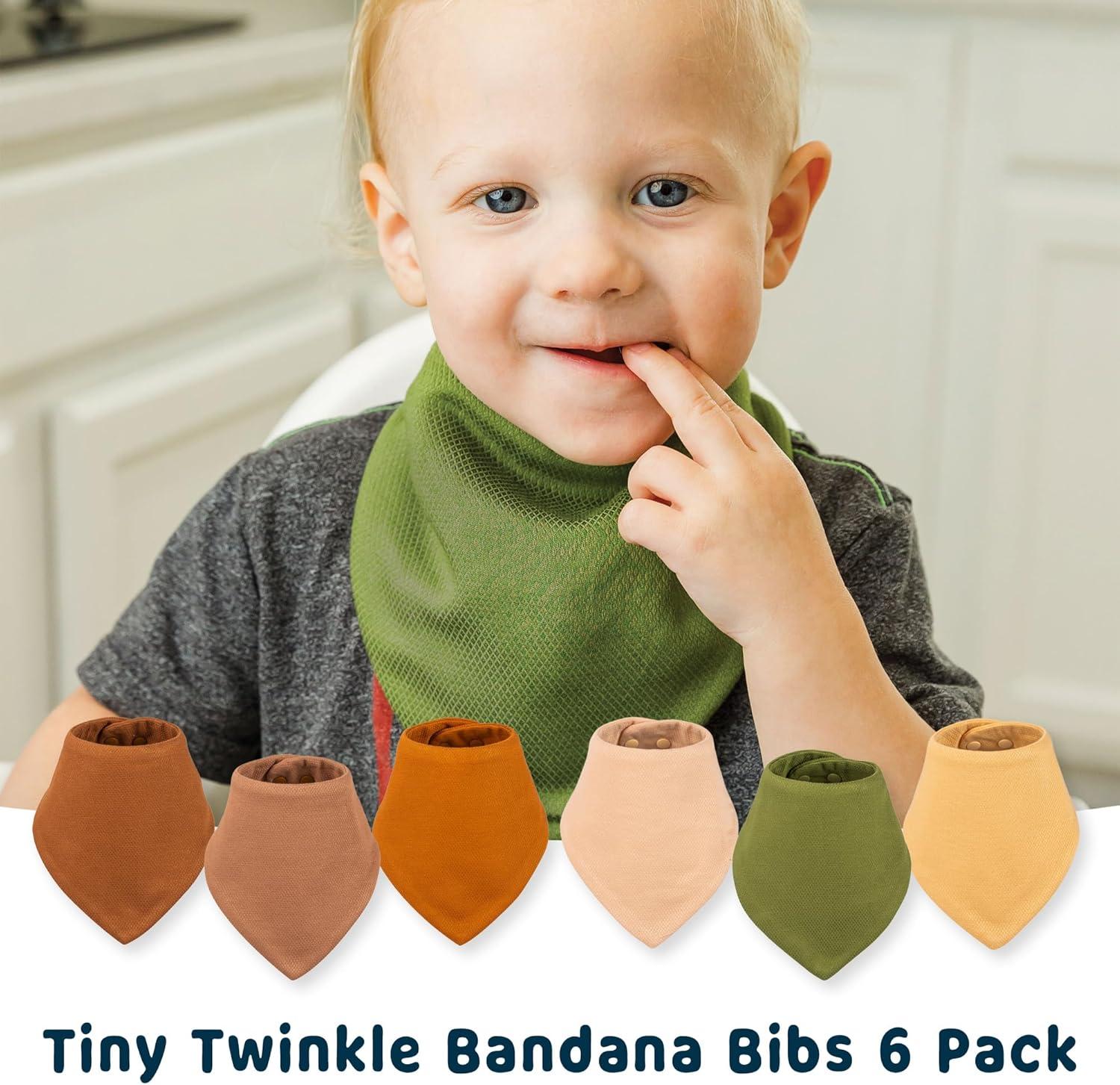 image:imageTiny Twinkle Bandana Scarf Bibs Water Resistant and Absorbent Drool and Teething Baby BibsNeutral Set 6pack