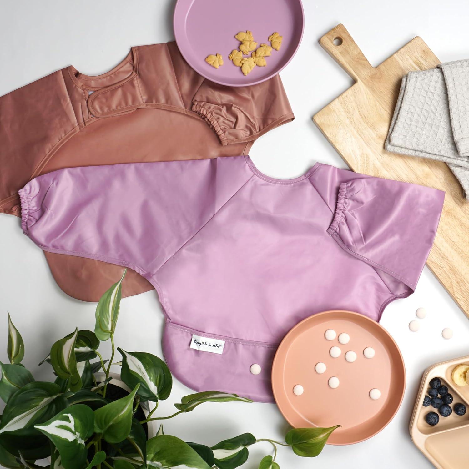 image:imageTiny Twinkle Long Sleeve Bib for Babies amp Toddlers 2Pack Waterproof Smock Bib for Eating Machine Washable amp MessProof Feeding Essentials Newborn Shower Gift Grey Indigo624MTaupe Lilac