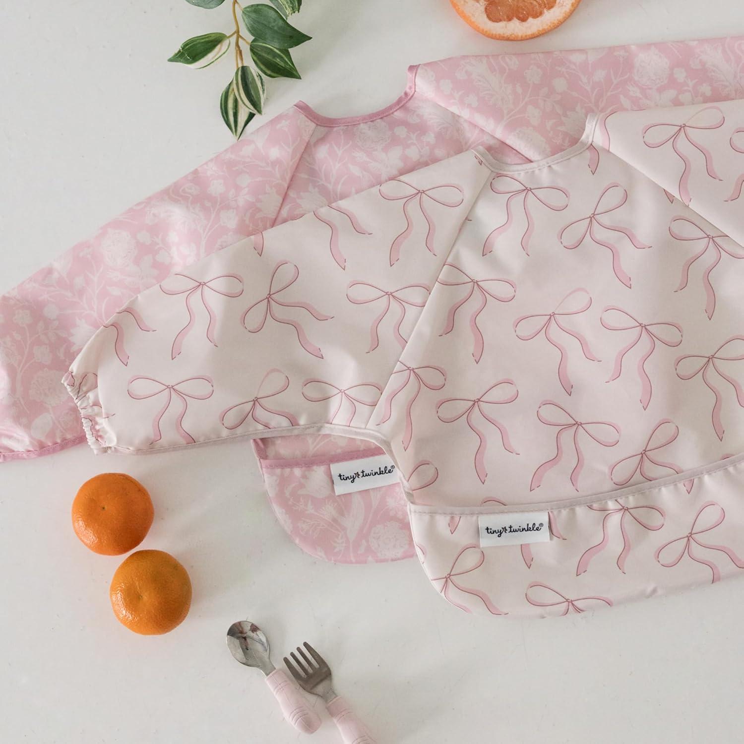 image:imageTiny Twinkle Long Sleeve Bib for Babies amp Toddlers 2Pack Waterproof Smock Bib for Eating Machine Washable amp MessProof Feeding Essentials Newborn Shower Gift Grey Indigo624MToile bows