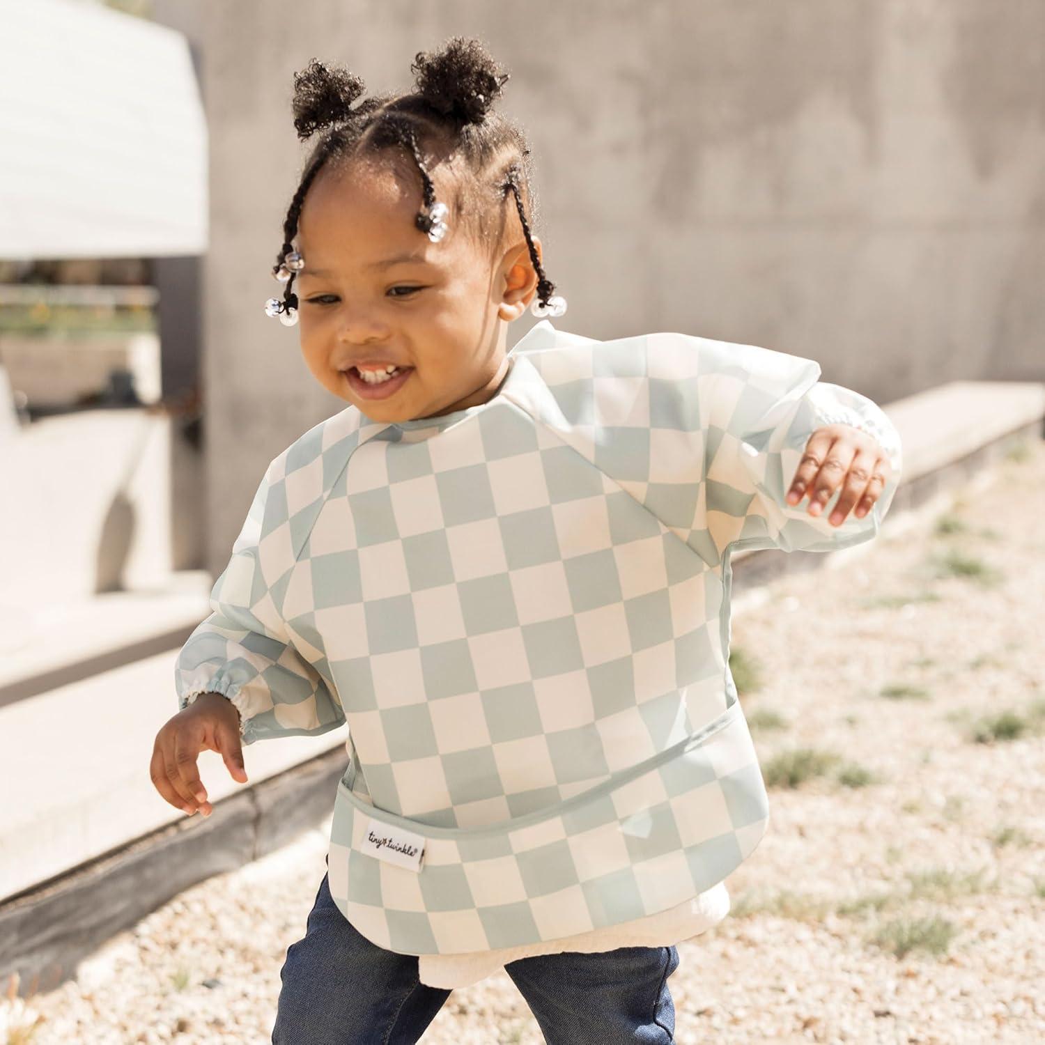image:imageTiny Twinkle Long Sleeve Bib for Babies amp Toddlers 2Pack Waterproof Smock Bib for Eating Machine Washable amp MessProof Feeding Essentials Newborn Shower Gift Grey Indigo624MSage beige Checkers