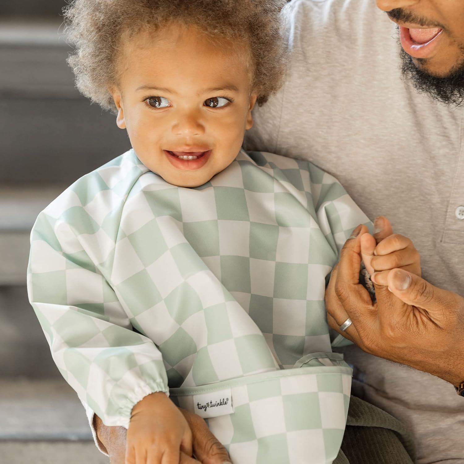 image:imageTiny Twinkle Long Sleeve Bib for Babies amp Toddlers 2Pack Waterproof Smock Bib for Eating Machine Washable amp MessProof Feeding Essentials Newborn Shower Gift Grey Indigo624MSage beige Checkers
