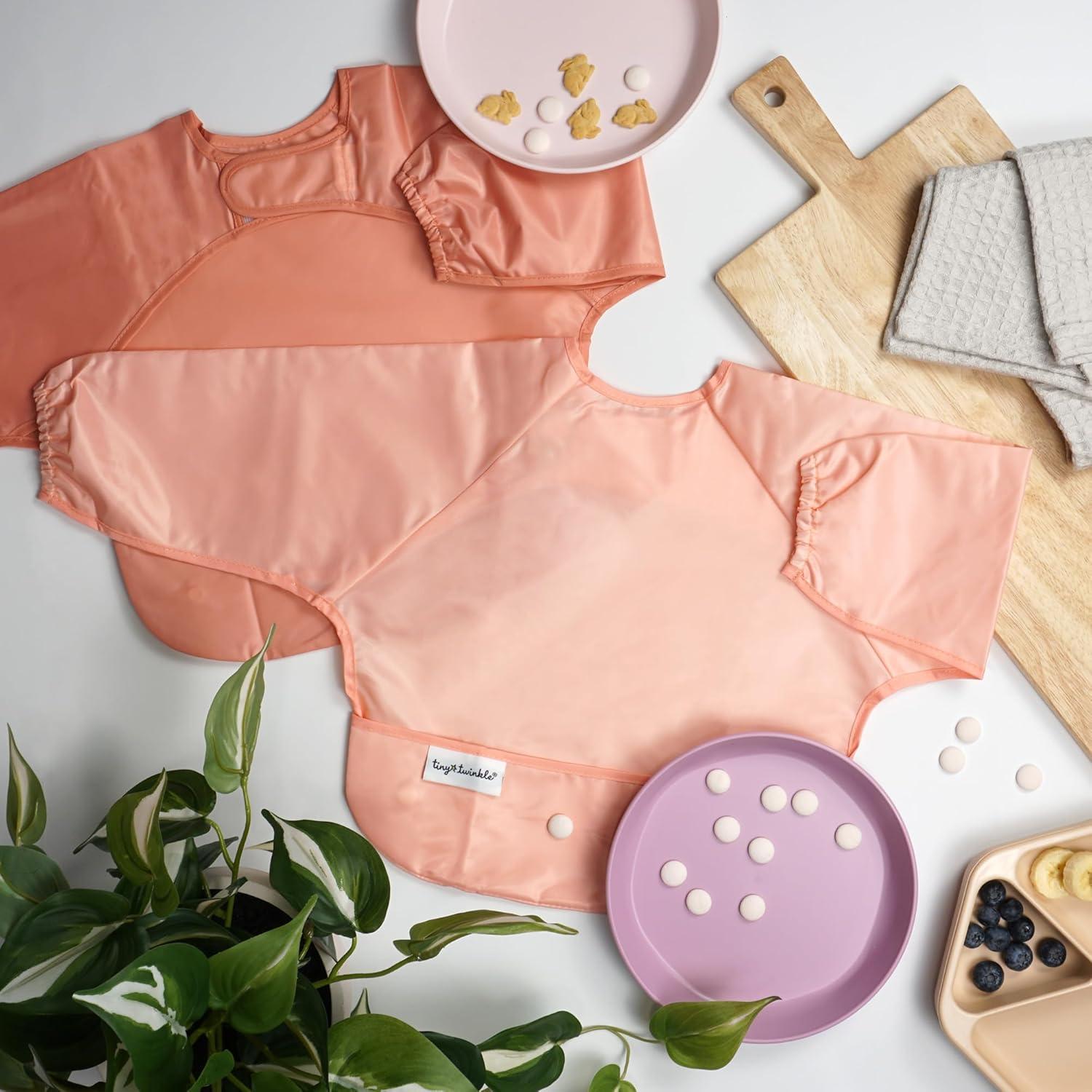 image:imageTiny Twinkle Long Sleeve Bib for Babies amp Toddlers 2Pack Waterproof Smock Bib for Eating Machine Washable amp MessProof Feeding Essentials Newborn Shower Gift Grey Indigo624MPeach Terracotta