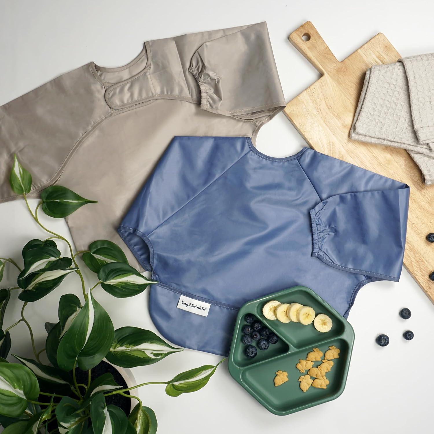image:imageTiny Twinkle Long Sleeve Bib for Babies amp Toddlers 2Pack Waterproof Smock Bib for Eating Machine Washable amp MessProof Feeding Essentials Newborn Shower Gift Grey Indigo624MPeriwinkle Putty