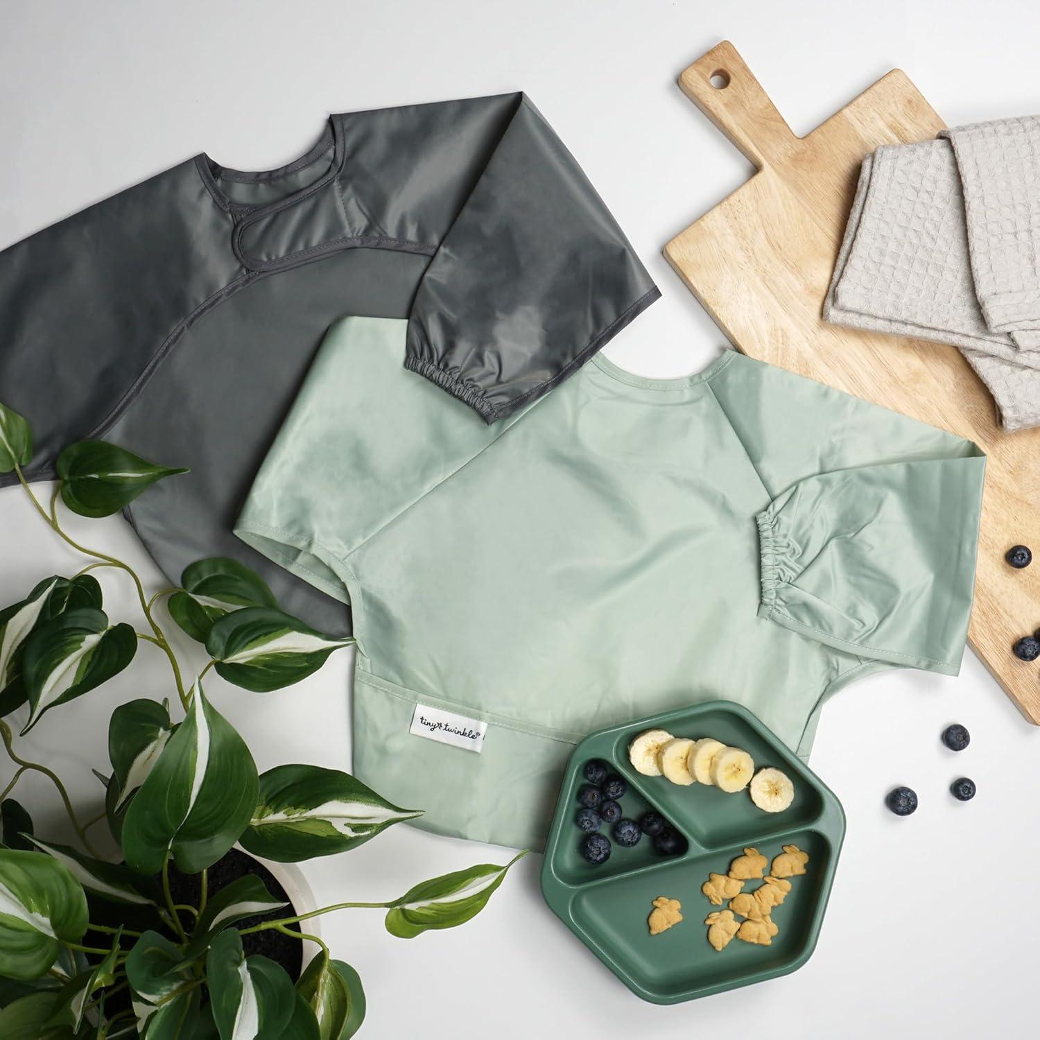 image:imageTiny Twinkle Long Sleeve Bib for Babies amp Toddlers 2Pack Waterproof Smock Bib for Eating Machine Washable amp MessProof Feeding Essentials Newborn Shower Gift Grey Indigo624MSage Charcoal