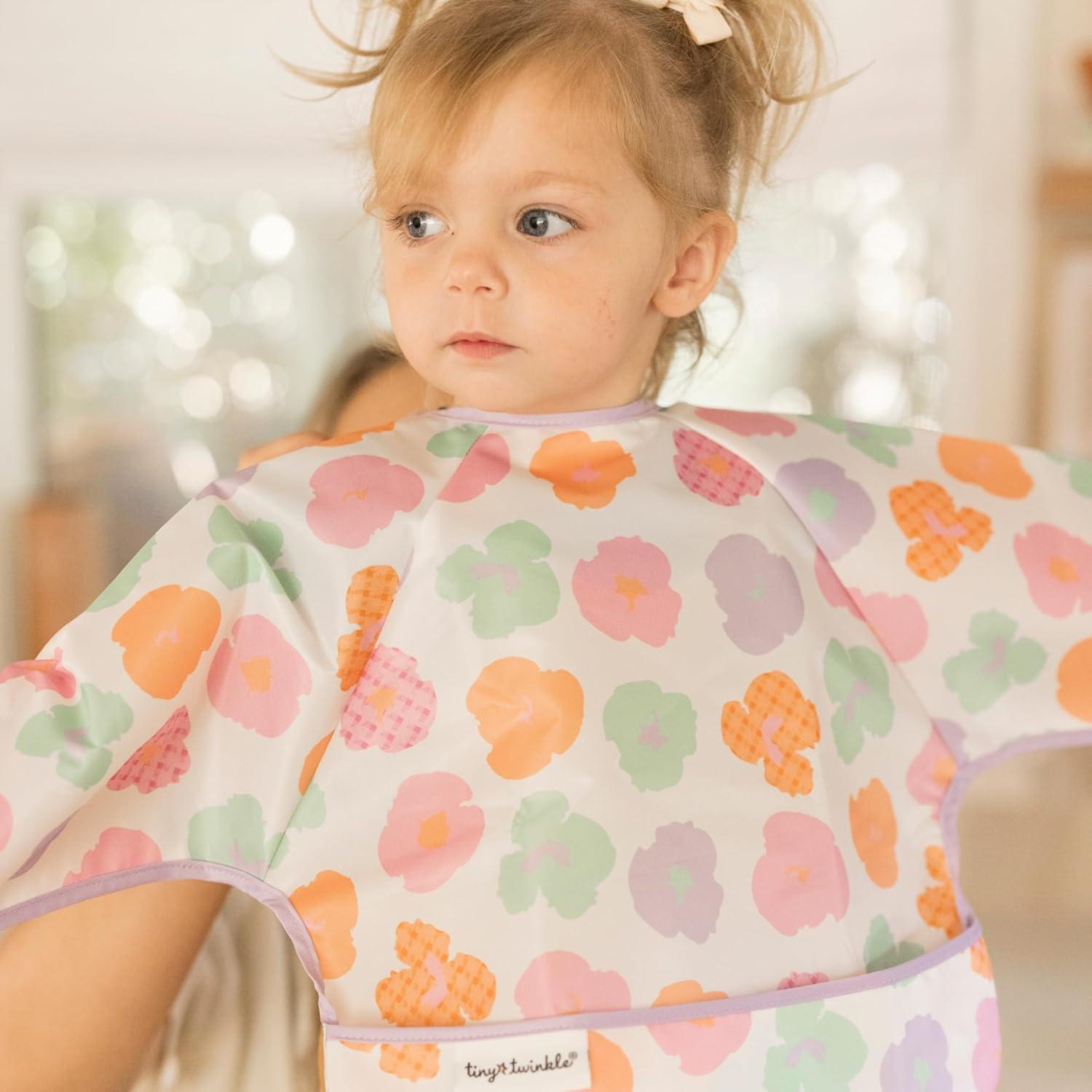 image:imageTiny Twinkle Long Sleeve Bib for Babies amp Toddlers Waterproof Smock Bib for Eating Machine Washable amp MessProof Feeding Essentials Newborn Shower Gift Checkers Black 24YFloral Pop