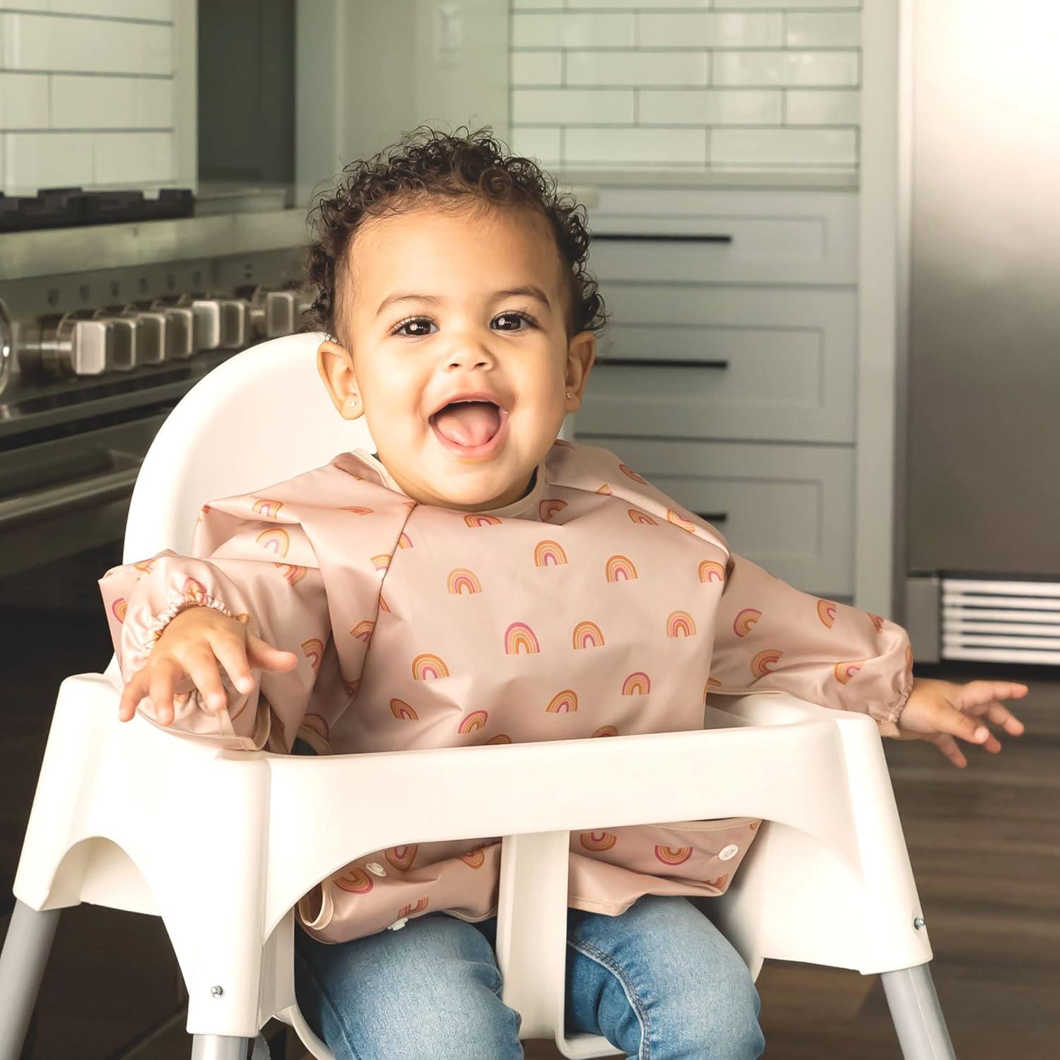 image:imageTiny Twinkle Long Sleeve Bib for Babies amp Toddlers Waterproof Smock Bib for Eating Machine Washable amp MessProof Feeding Essentials Newborn Shower Gift Checkers Black 24YBoho Rainbow