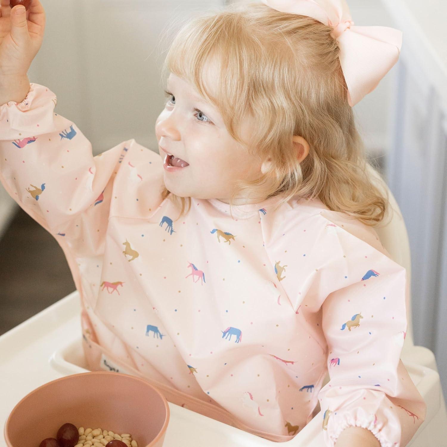 image:imageTiny Twinkle Long Sleeve Bib for Babies amp Toddlers Waterproof Smock Bib for Eating Machine Washable amp MessProof Feeding Essentials Newborn Shower Gift Checkers Black 24YUnicorn Conf