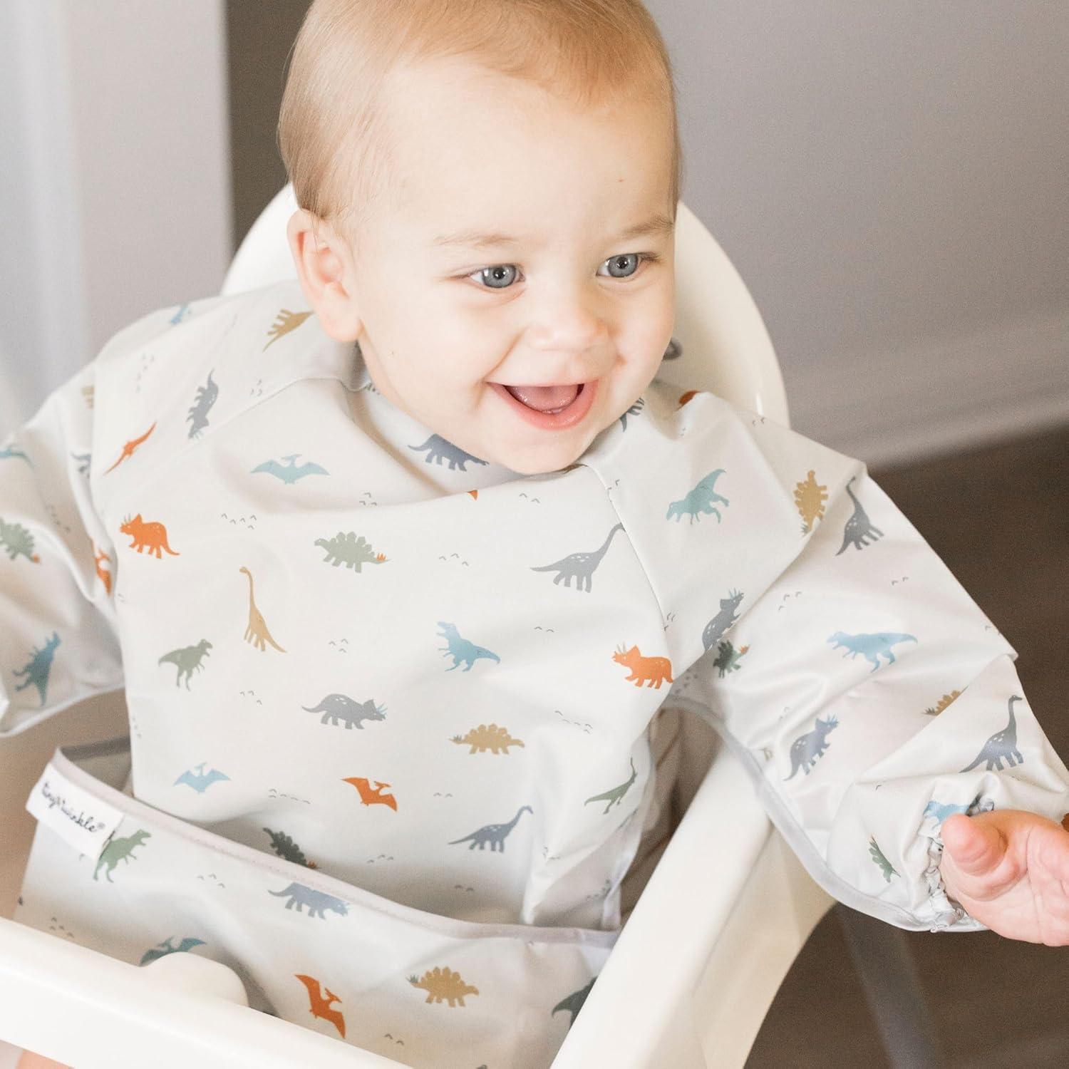 image:imageTiny Twinkle Long Sleeve Bib for Babies amp Toddlers Waterproof Smock Bib for Eating Machine Washable amp MessProof Feeding Essentials Newborn Shower Gift Checkers Black 24YDinosaur