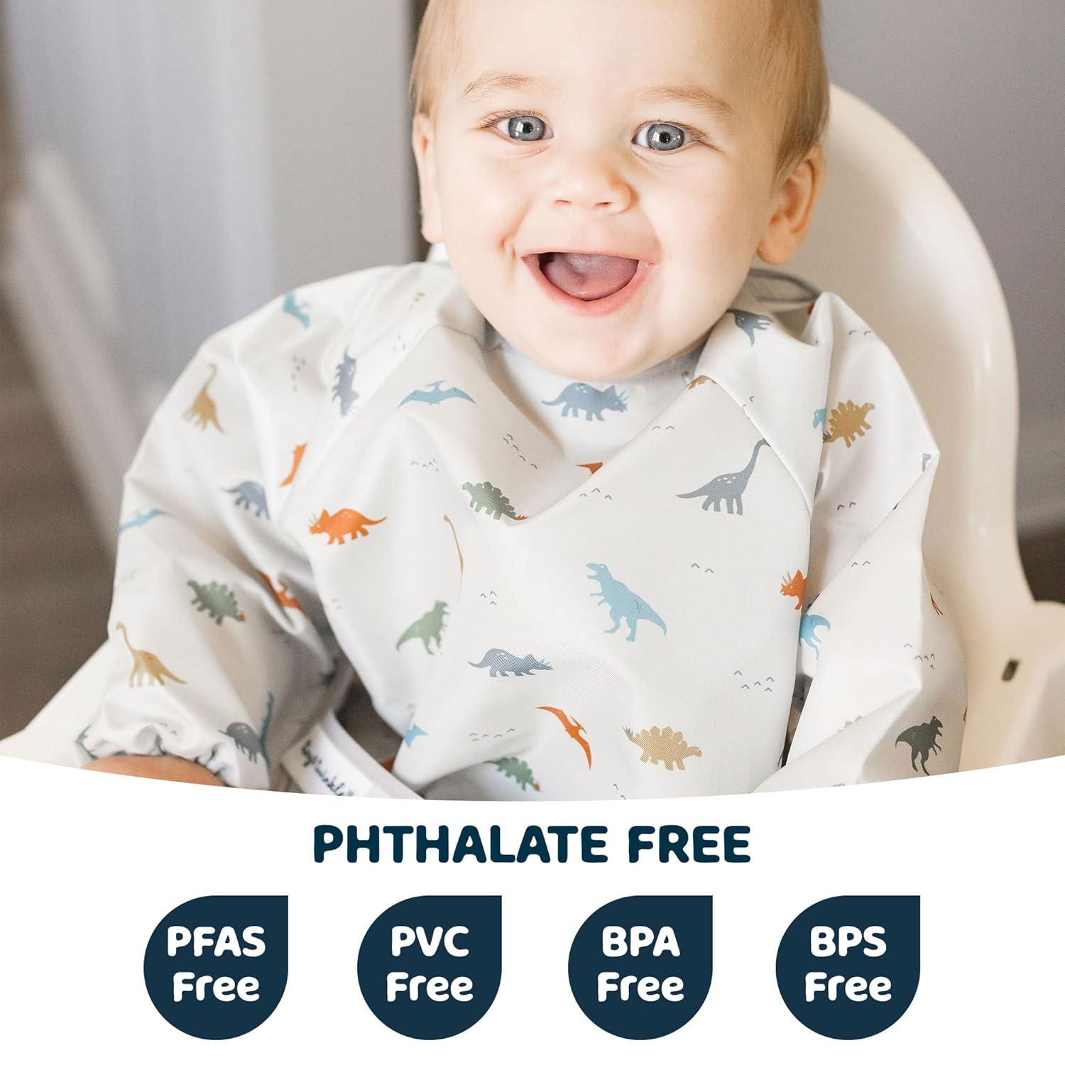 image:imageTiny Twinkle Long Sleeve Bib for Babies amp Toddlers Waterproof Smock Bib for Eating Machine Washable amp MessProof Feeding Essentials Newborn Shower Gift Checkers Black 24YDinosaur