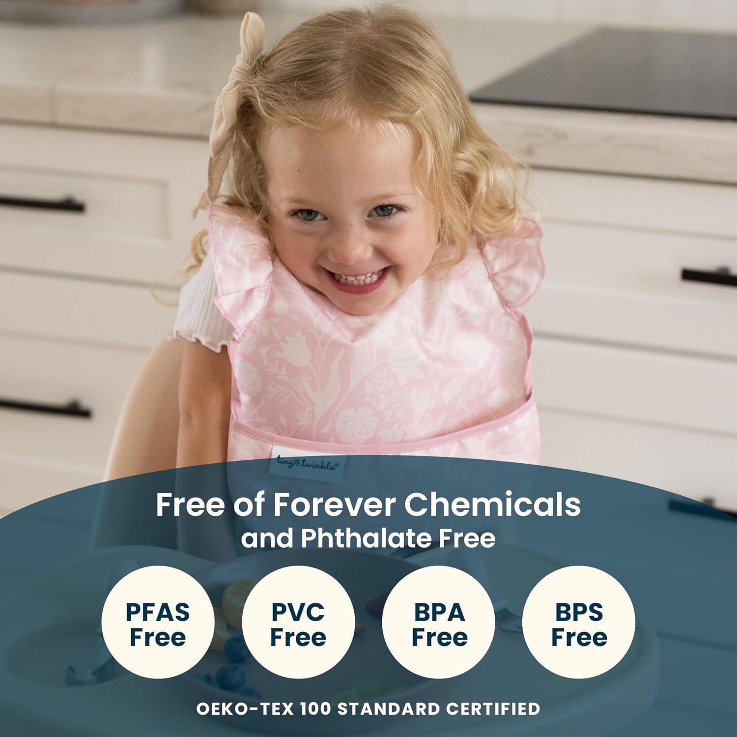 image:imageTiny Twinkle Mess Proof Baby Bibs 2 Pack Waterproof Toddler Bib for Eating Baby Apron for Feeding Machine Washable Perfect Shower Gift Sand Cinnamon 24YBows toile