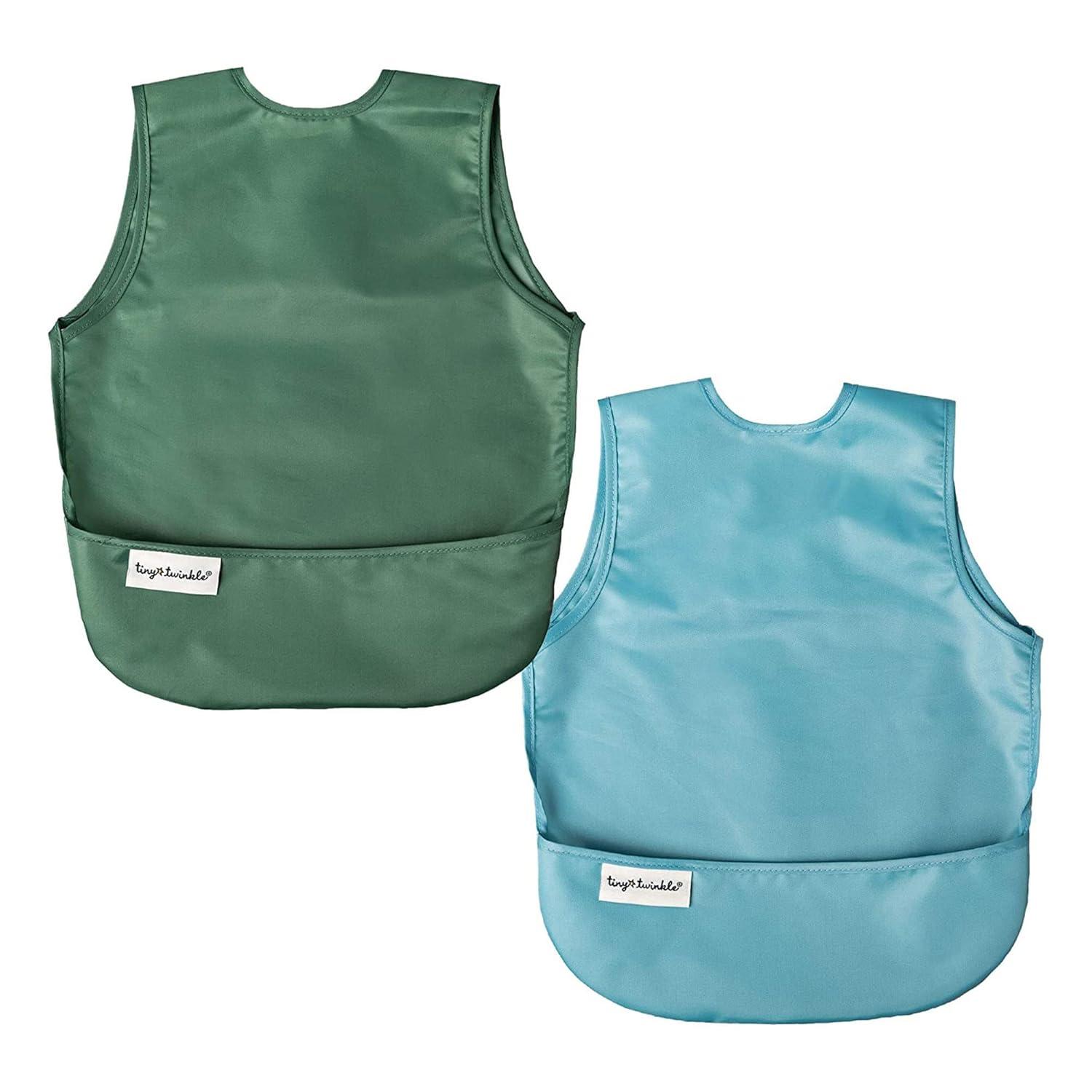 image:imageTiny Twinkle Mess Proof Baby Bibs 2 Pack Waterproof Toddler Bib for Eating Baby Apron for Feeding Machine Washable Perfect Shower Gift Sand Cinnamon 24YSlate Olive