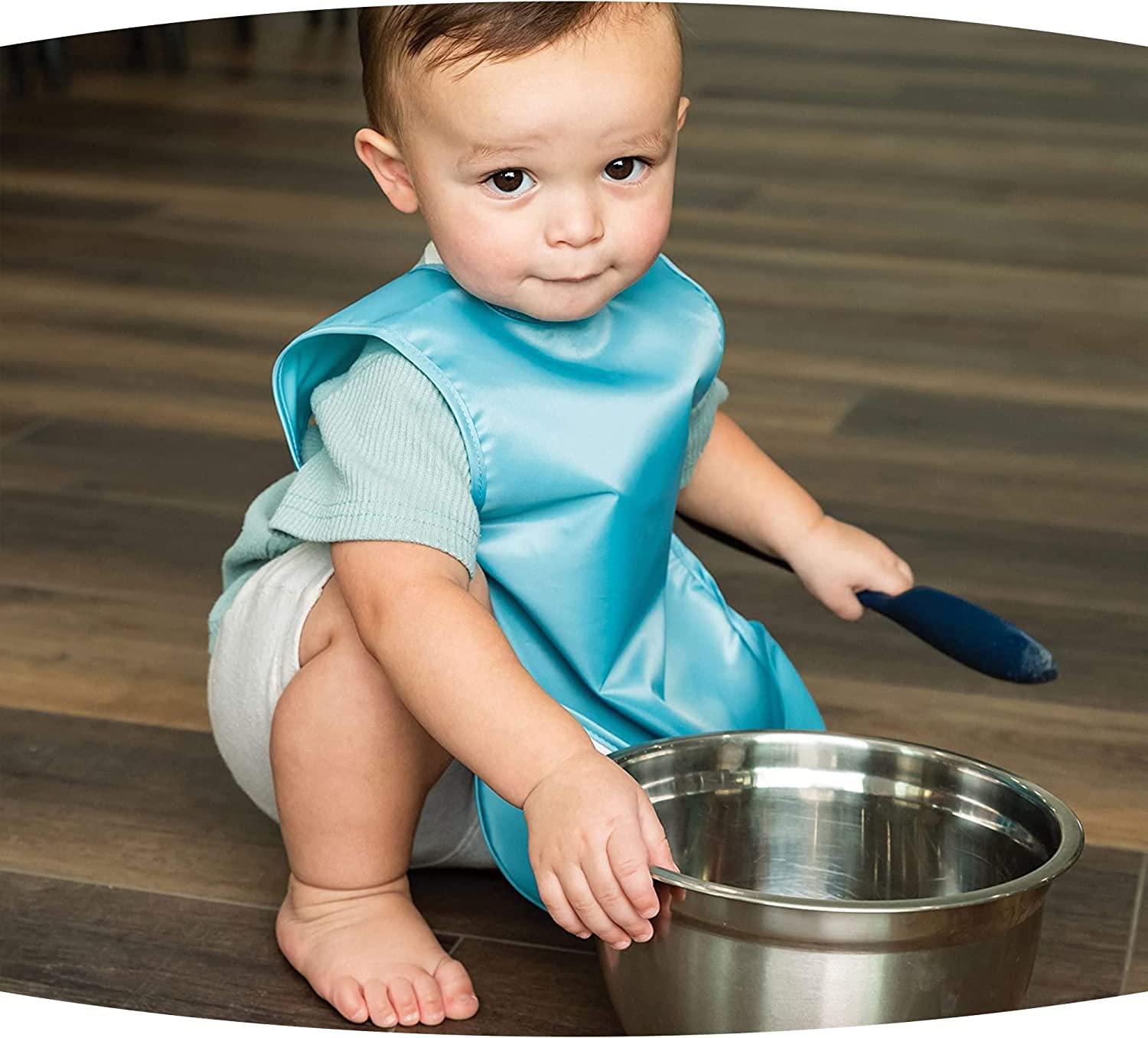 image:imageTiny Twinkle Mess Proof Baby Bibs 2 Pack Waterproof Toddler Bib for Eating Baby Apron for Feeding Machine Washable Perfect Shower Gift Sand Cinnamon 24YSlate Olive