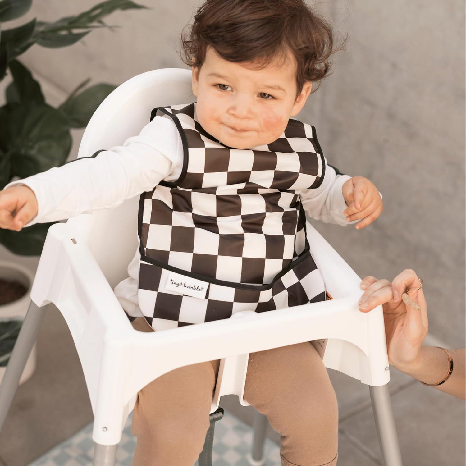 image:imageTiny Twinkle Mess Proof Baby Bibs 2 Pack Waterproof Toddler Bib for Eating Baby Apron for Feeding Machine Washable Perfect Shower Gift Sand Cinnamon 24YSpace black Checkers