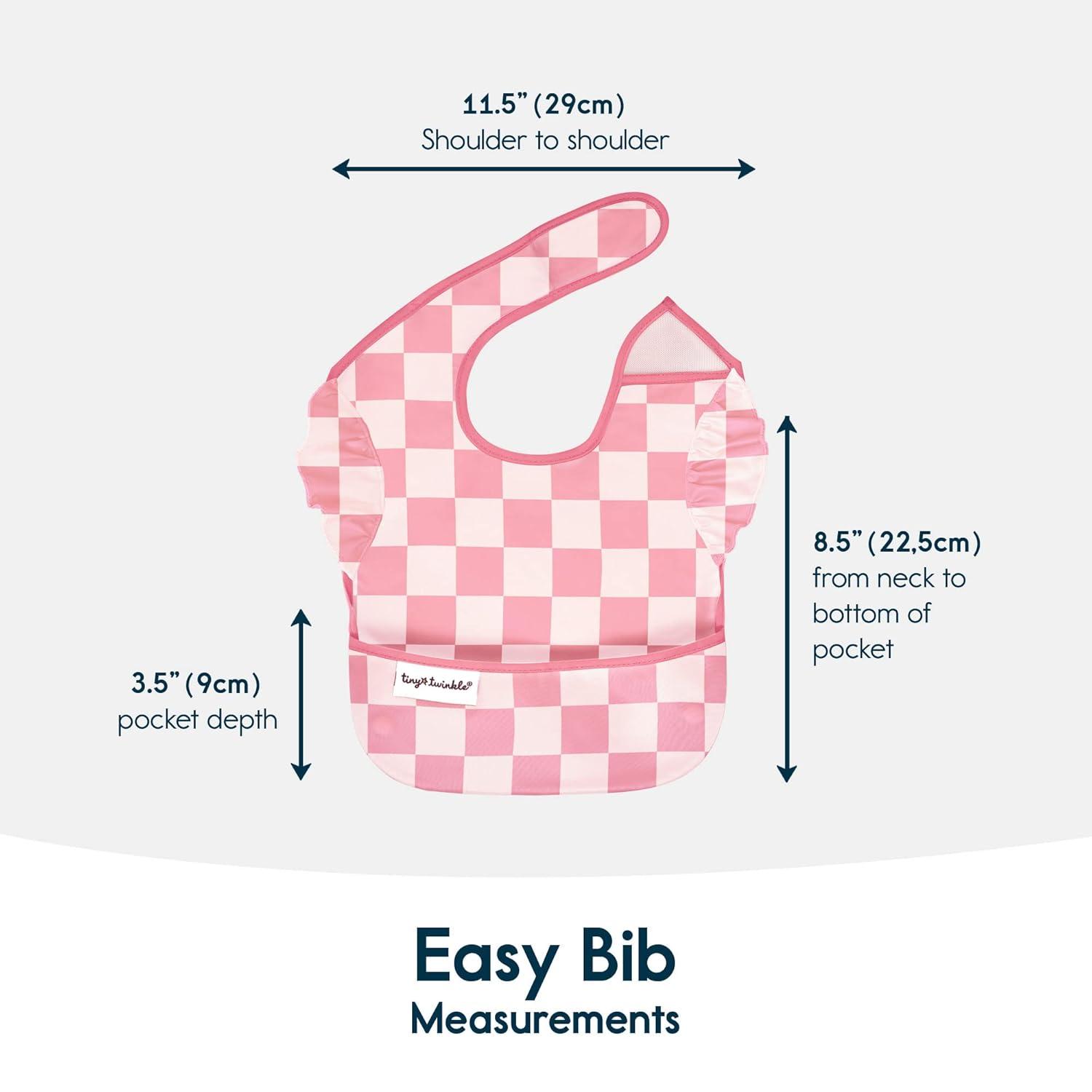 image:imageTiny Twinkle MessProof Baby Bibs for Eating Waterproof Wipeable Toddler Bibs with CatchAll Pocket Feeding Bibs for Girls amp Boys3 PackCowboy3pack Checkers Girl