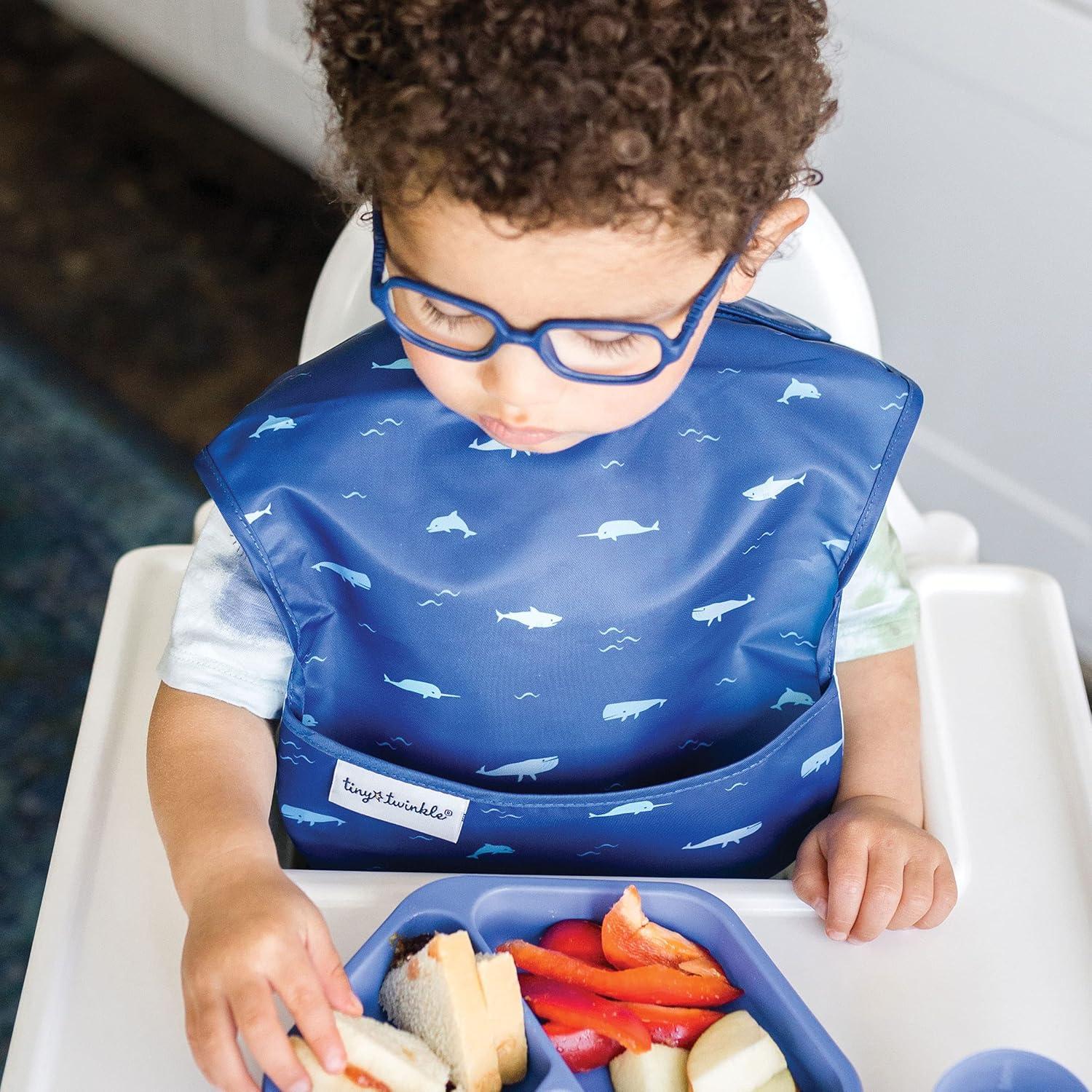 image:imageTiny Twinkle MessProof Baby Bibs for Eating Waterproof Wipeable Toddler Bibs with CatchAll Pocket Feeding Bibs for Girls amp Boys3 PackCowboy3pack Ocean Life