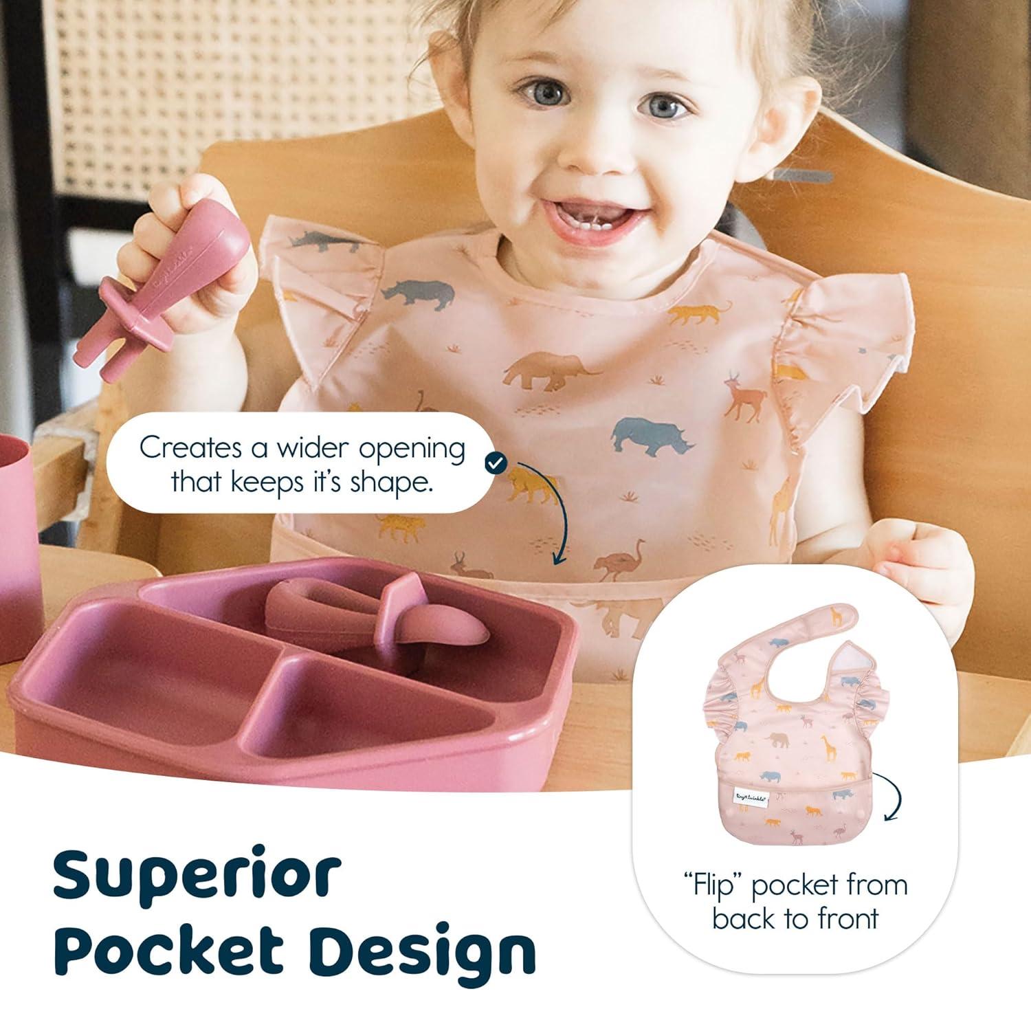 image:imageTiny Twinkle MessProof Baby Bibs for Eating Waterproof Wipeable Toddler Bibs with CatchAll Pocket Feeding Bibs for Girls amp Boys3 PackCowboy3pack Petite Safari