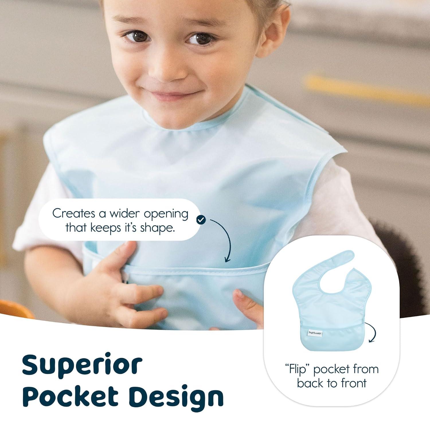 image:imageTiny Twinkle MessProof Baby Bibs for Eating Waterproof Wipeable Toddler Bibs with CatchAll Pocket Feeding Bibs for Girls amp Boys3 PackCowboy3pack Space