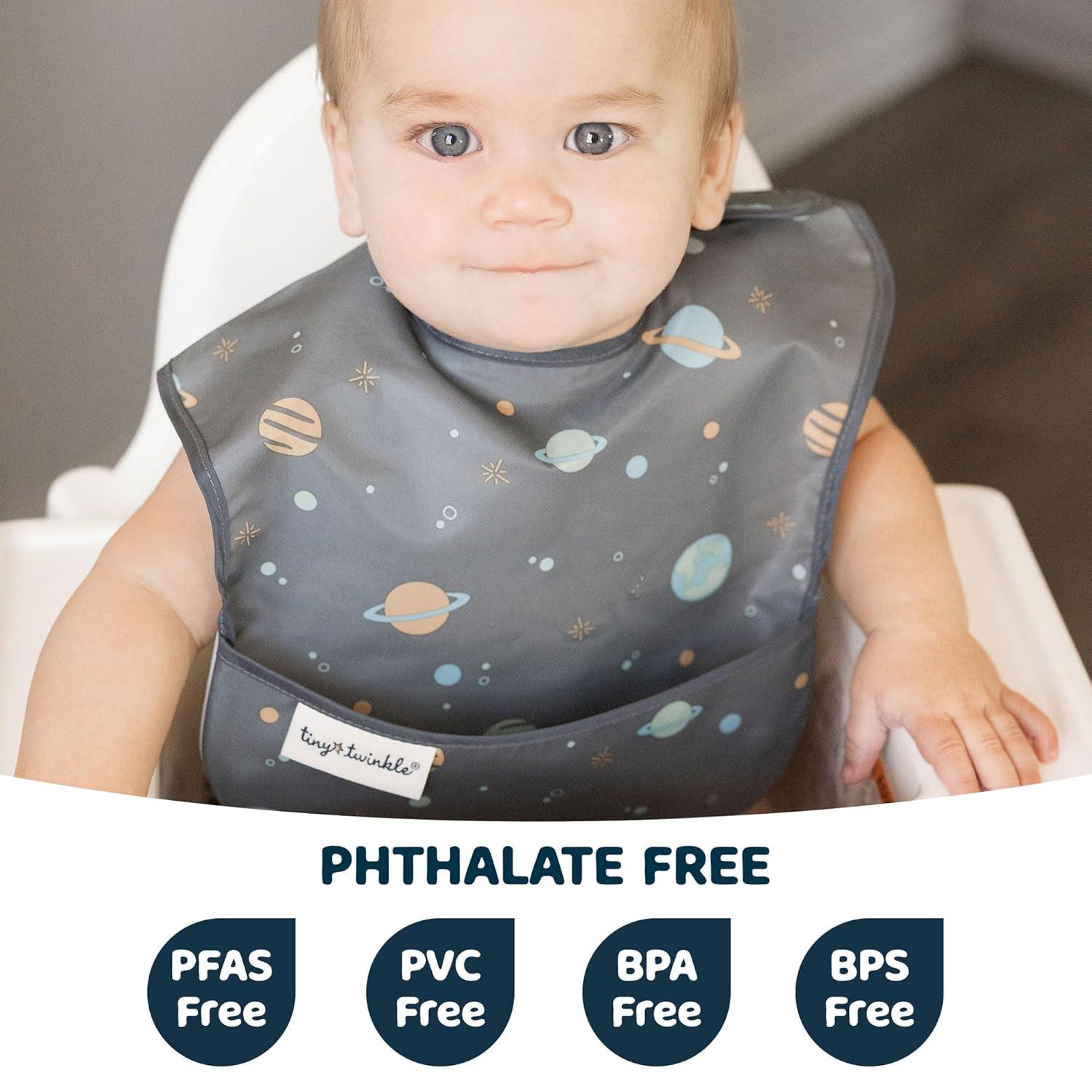 image:imageTiny Twinkle MessProof Baby Bibs for Eating Waterproof Wipeable Toddler Bibs with CatchAll Pocket Feeding Bibs for Girls amp Boys3 PackCowboy3pack Space