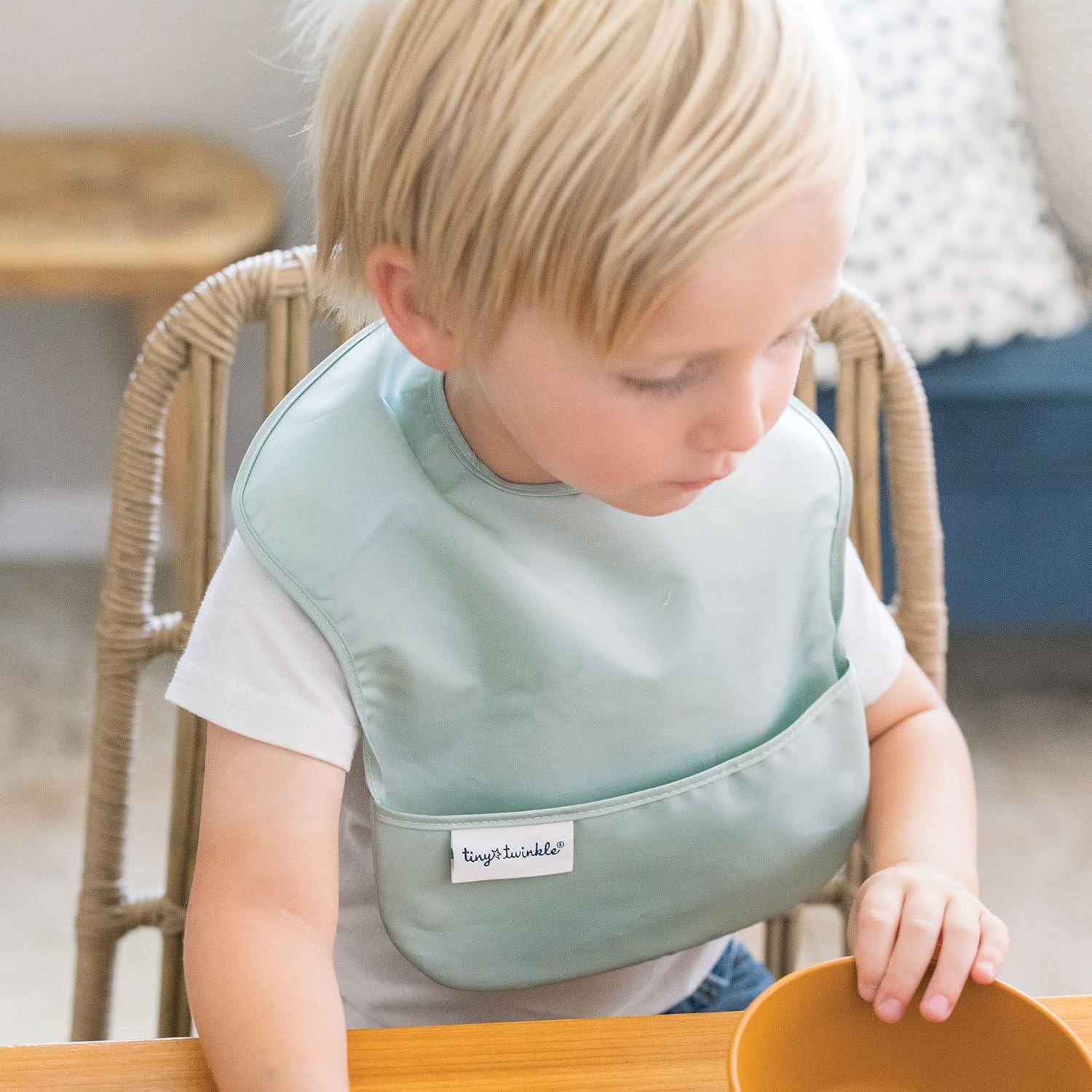 image:imageTiny Twinkle MessProof Baby Bibs for Eating Waterproof Wipeable Toddler Bibs with CatchAll Pocket Feeding Bibs for Girls amp Boys3 PackCowboy3pack Sage Charcoal