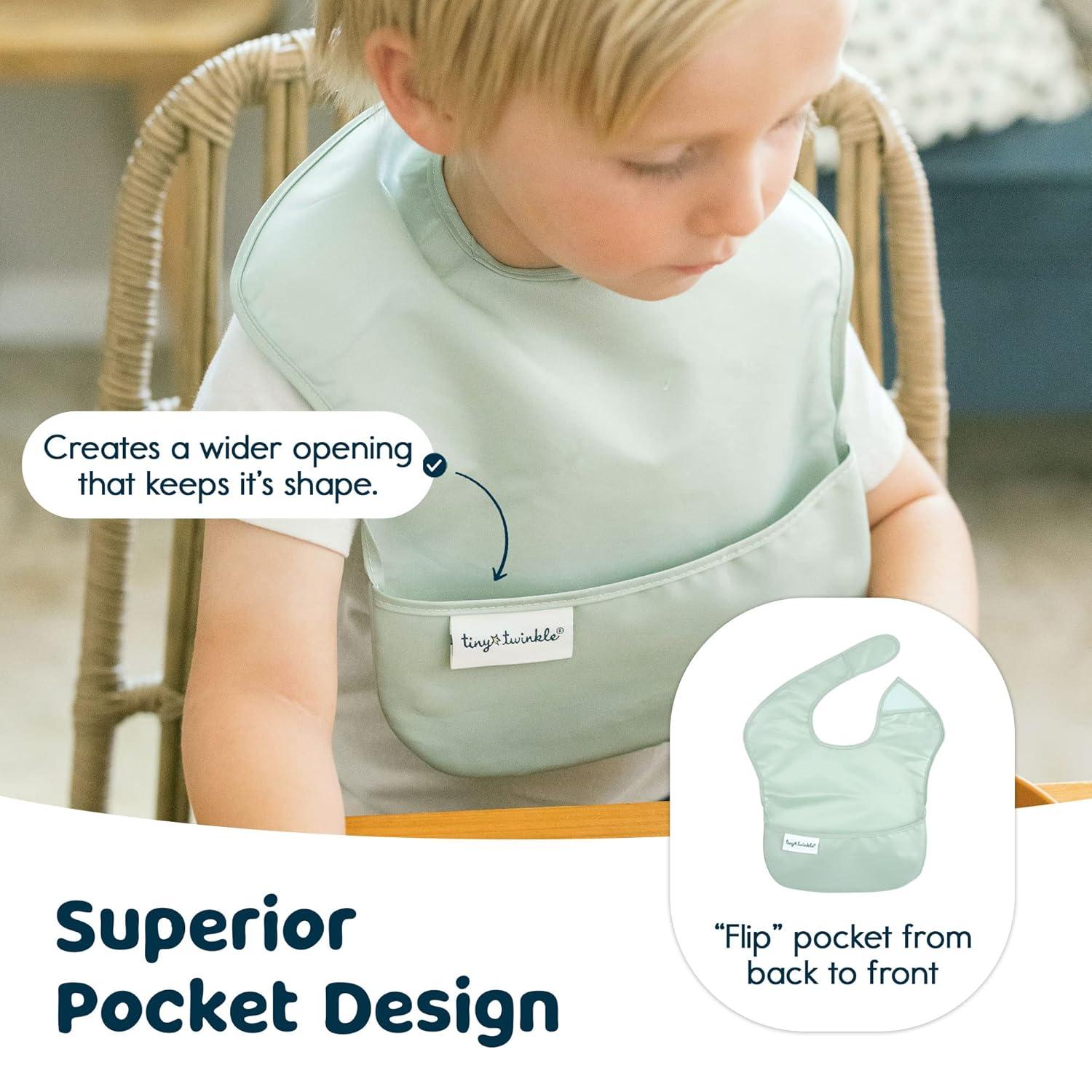 image:imageTiny Twinkle MessProof Baby Bibs for Eating Waterproof Wipeable Toddler Bibs with CatchAll Pocket Feeding Bibs for Girls amp Boys3 PackCowboy3pack Sage Charcoal