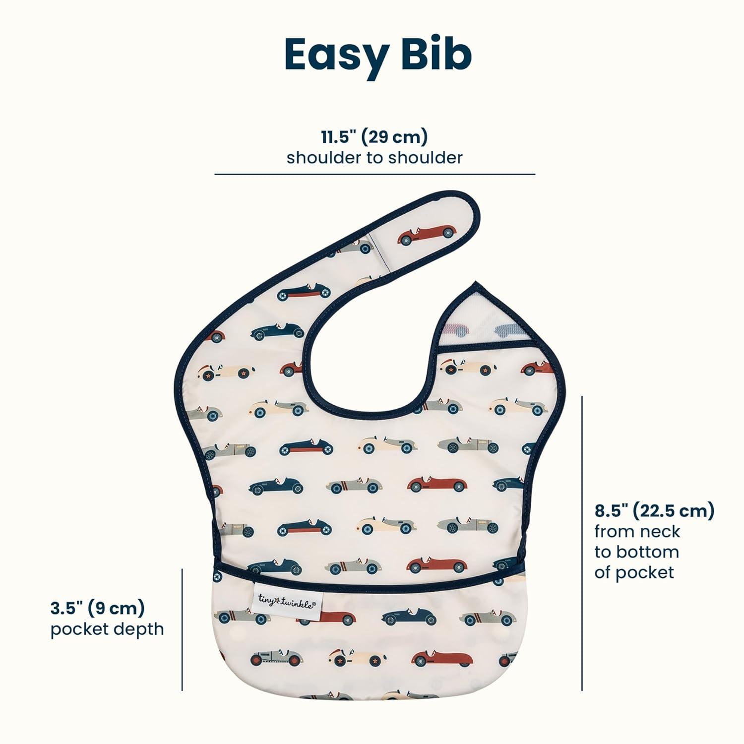 image:imageTiny Twinkle MessProof Baby Bibs for Eating Waterproof Wipeable Toddler Bibs with CatchAll Pocket Feeding Bibs for Girls amp Boys3 PackCowboy3pack Vintage Cars flags