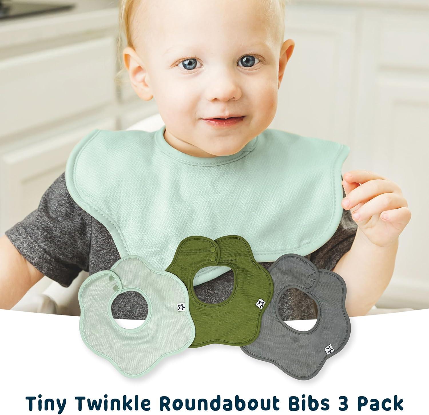 image:imageTiny Twinkle Roundabout Drool Bibs 360 Rotating Waterproof and Absorbent Teething Baby BibsBoy Set Sage 3pack