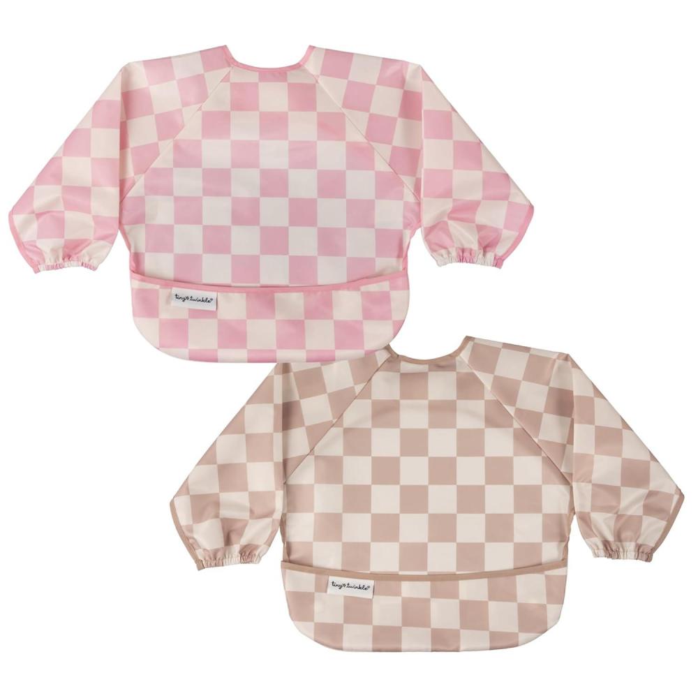 image:imageTiny Twinkle Long Sleeve Bib for Babies amp Toddlers 2Pack Waterproof Smock Bib for Eating Machine Washable amp MessProof Feeding Essentials Newborn Shower Gift Grey Indigo624MPink beige Checkers