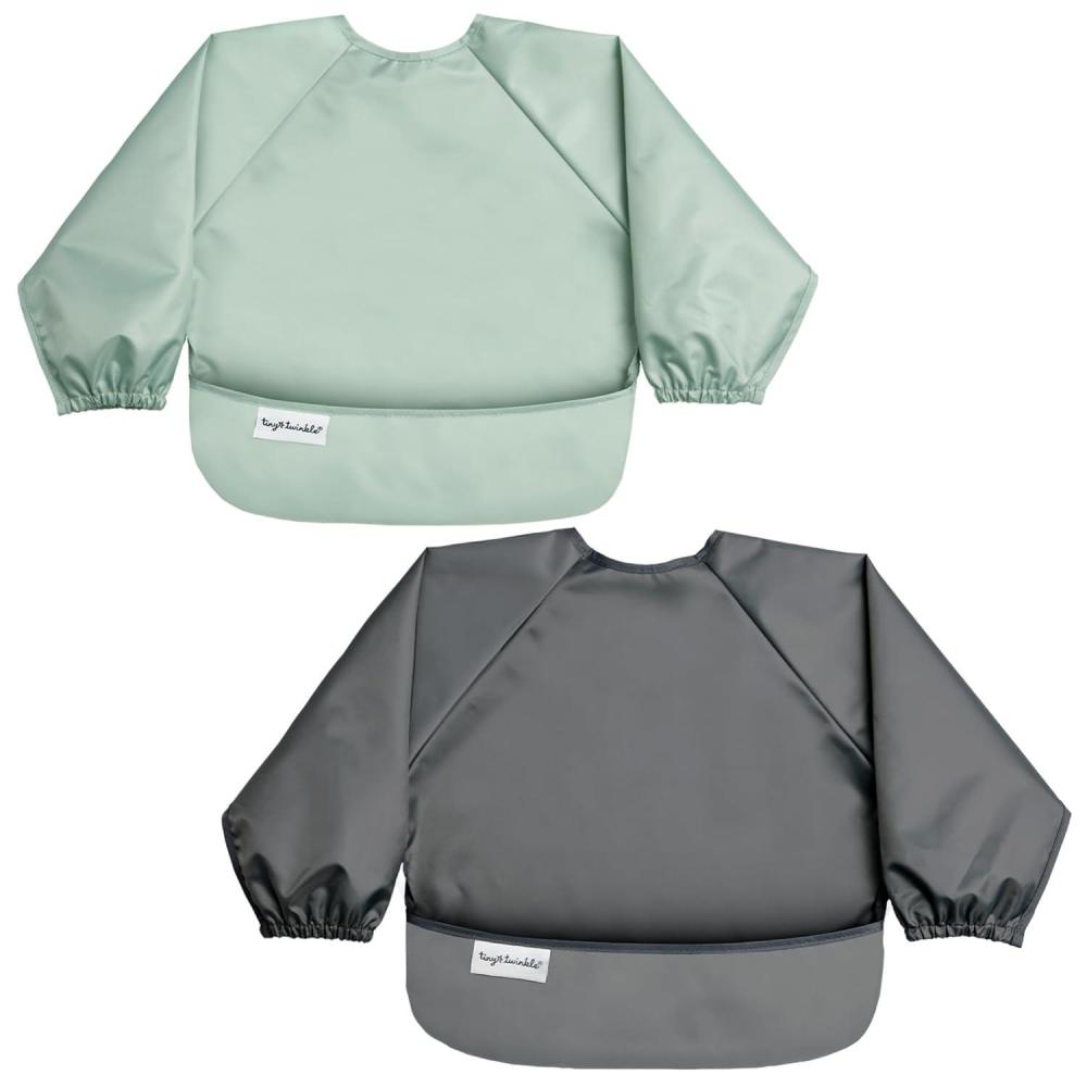 image:imageTiny Twinkle Long Sleeve Bib for Babies amp Toddlers 2Pack Waterproof Smock Bib for Eating Machine Washable amp MessProof Feeding Essentials Newborn Shower Gift Grey Indigo624MSage Charcoal