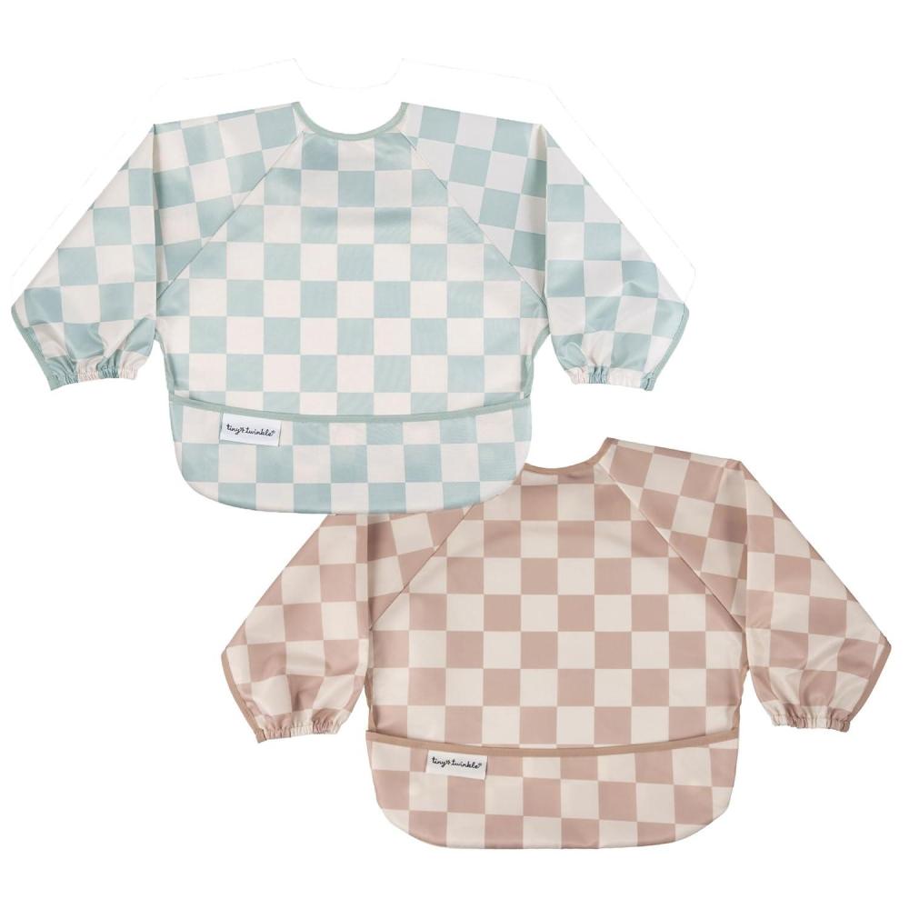image:imageTiny Twinkle Long Sleeve Bib for Babies amp Toddlers 2Pack Waterproof Smock Bib for Eating Machine Washable amp MessProof Feeding Essentials Newborn Shower Gift Grey Indigo624MSage beige Checkers