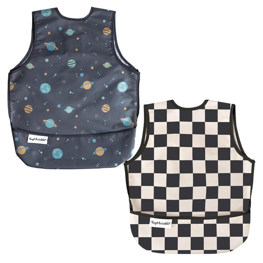 image:imageTiny Twinkle Mess Proof Baby Bibs 2 Pack Waterproof Toddler Bib for Eating Baby Apron for Feeding Machine Washable Perfect Shower Gift Sand Cinnamon 24YSpace black Checkers
