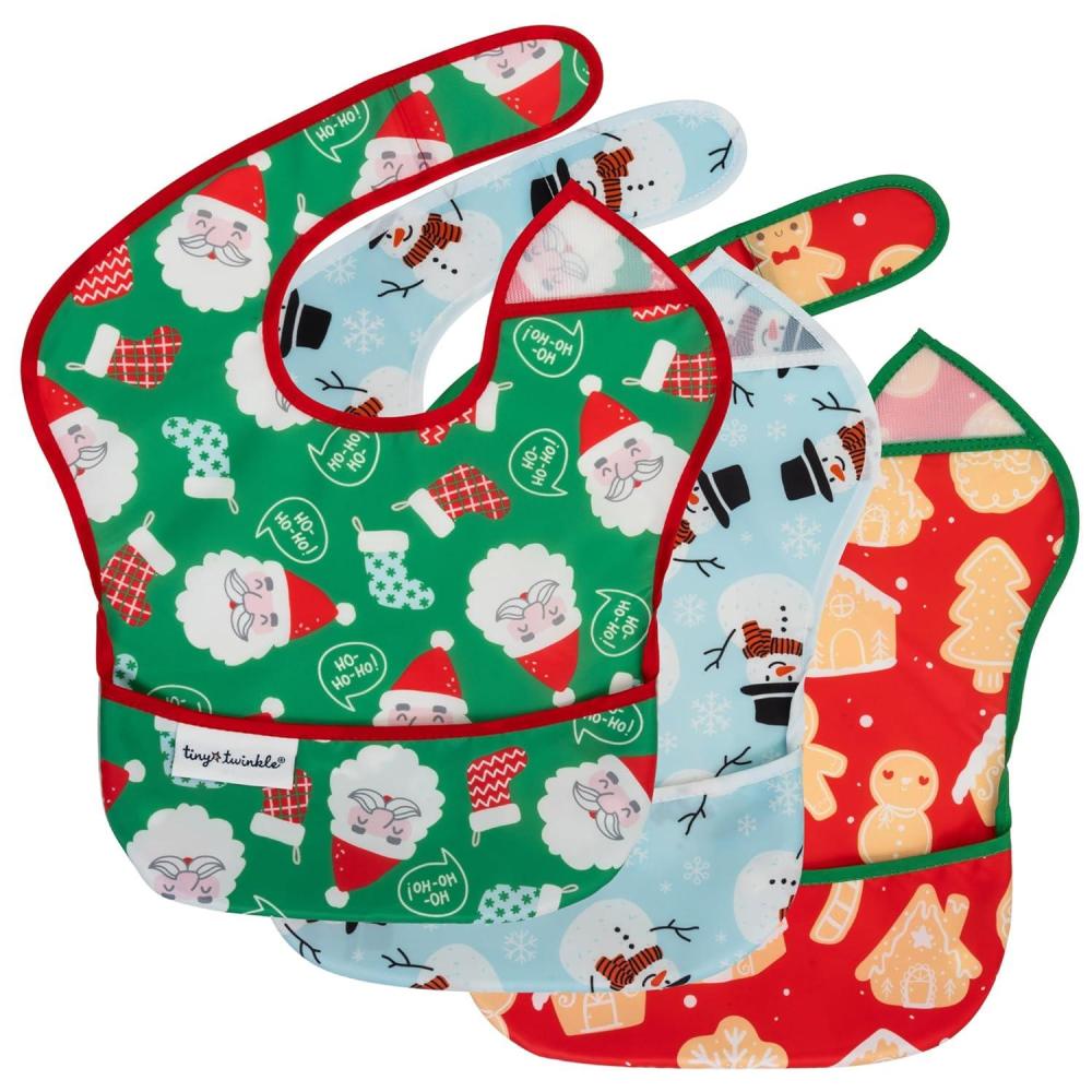 image:imageTiny Twinkle MessProof Baby Bibs for Eating Waterproof Wipeable Toddler Bibs with CatchAll Pocket Feeding Bibs for Girls amp Boys3 PackCowboy3pack Christmas