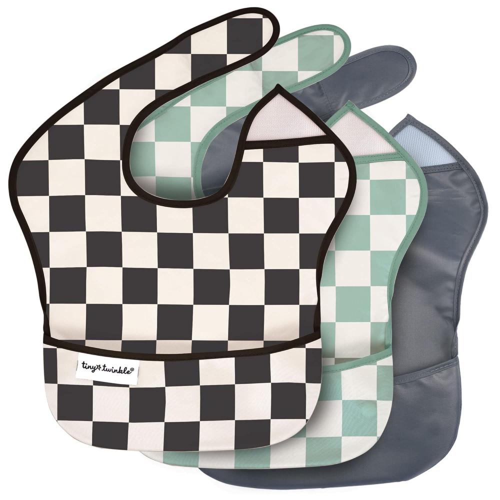 image:imageTiny Twinkle MessProof Baby Bibs for Eating Waterproof Wipeable Toddler Bibs with CatchAll Pocket Feeding Bibs for Girls amp Boys3 PackCowboy3pack Checkers Boy