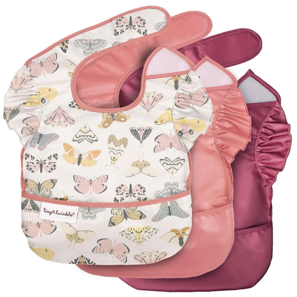 image:imageTiny Twinkle MessProof Baby Bibs for Eating Waterproof Wipeable Toddler Bibs with CatchAll Pocket Feeding Bibs for Girls amp Boys3 PackCowboy3pack Flutter