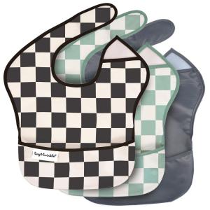 image:imageTiny Twinkle MessProof Baby Bibs for Eating  Waterproof Wipeable Toddler Bibs with CatchAll Pocket  Feeding Bibs for Girls amp Boys3 PackCowboy3pack Checkers Boy