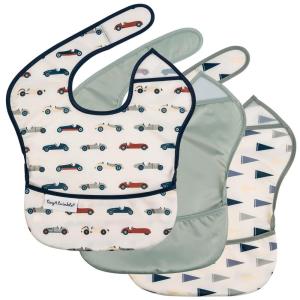 image:imageTiny Twinkle MessProof Baby Bibs for Eating  Waterproof Wipeable Toddler Bibs with CatchAll Pocket  Feeding Bibs for Girls amp Boys3 PackCowboy3pack Vintage Cars flags