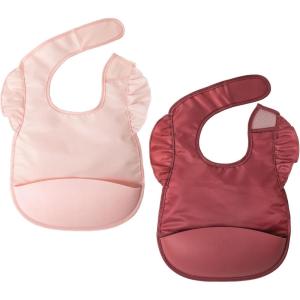 image:imageTiny Twinkle Silicone Pocket Bibs  Waterproof Food Catching MessProof Bibs for 624 Months Baby Boy and Girl Toddlers2pack Rose  Burgundy