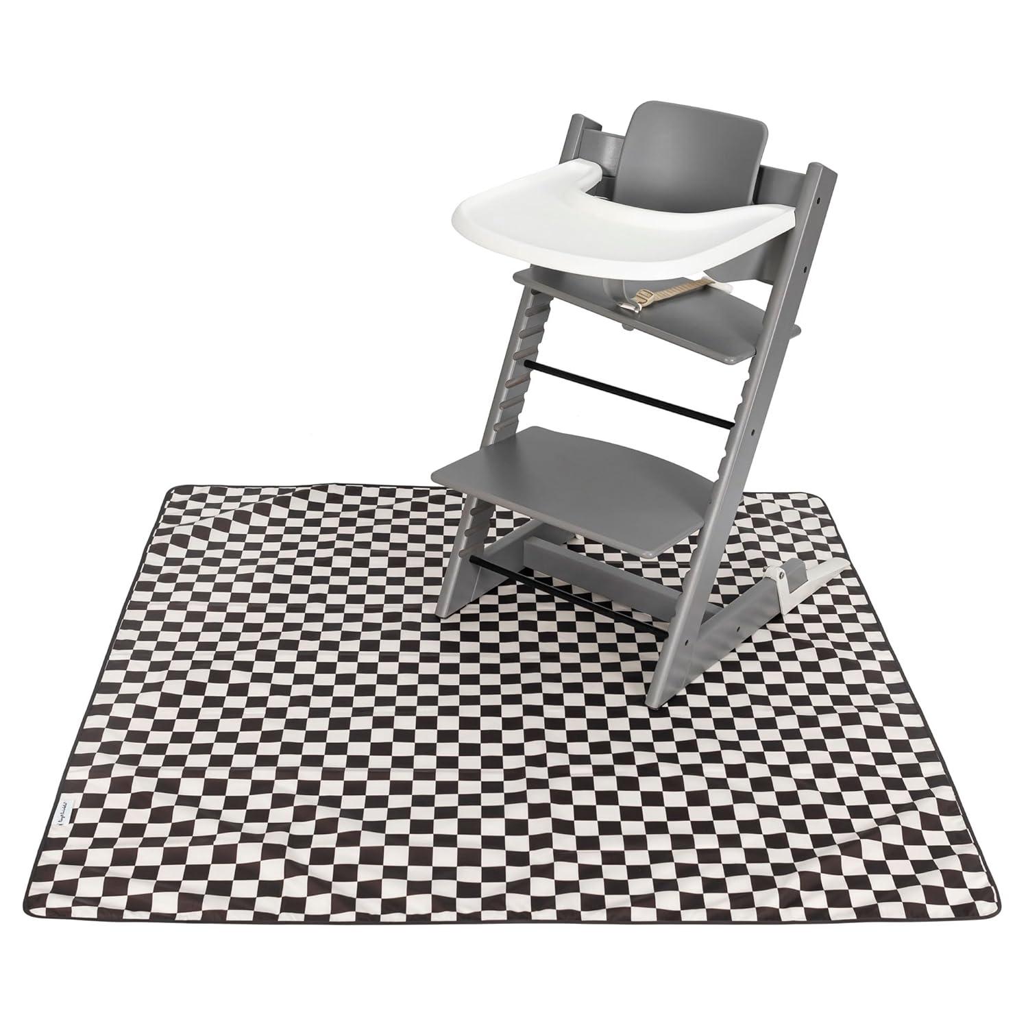 image:imageTiny Twinkle Splat Mat for Under High Chair or Table 44 x 44 Waterproof amp MessProof High Chair Mat for Baby Machine Washable for Mealtime or ArtBeige CheckersBlack Checkers
