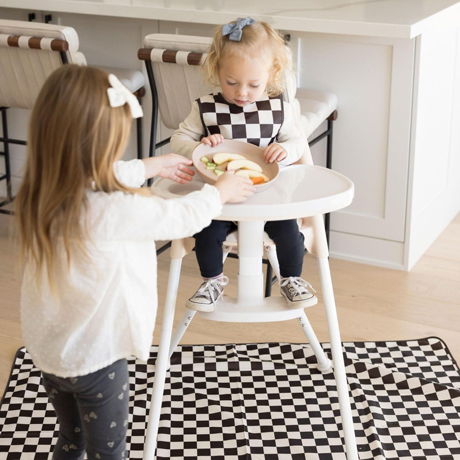 image:imageTiny Twinkle Splat Mat for Under High Chair or Table 44 x 44 Waterproof amp MessProof High Chair Mat for Baby Machine Washable for Mealtime or ArtBeige CheckersBlack Checkers