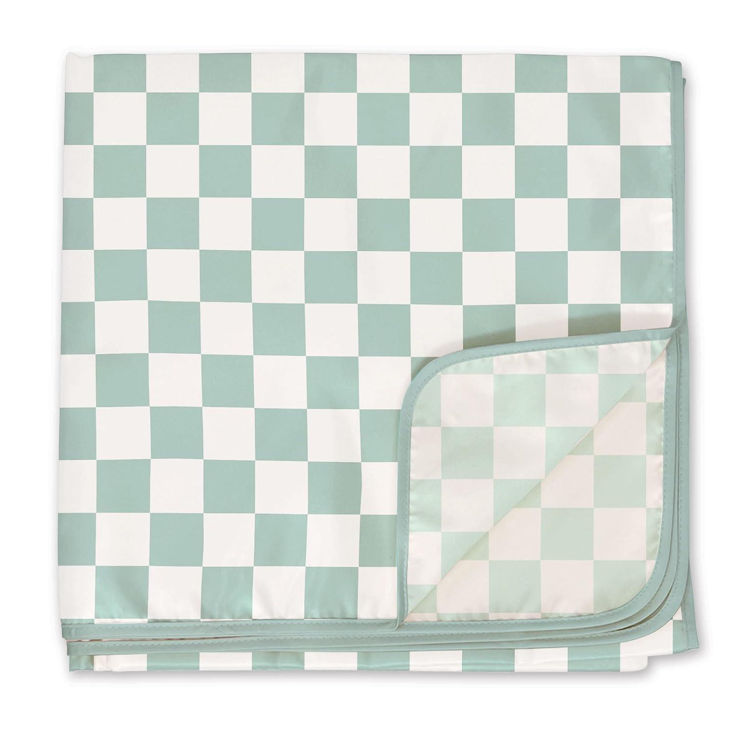 image:imageTiny Twinkle Splat Mat for Under High Chair or Table 44 x 44 Waterproof amp MessProof High Chair Mat for Baby Machine Washable for Mealtime or ArtBeige CheckersSage Checkers