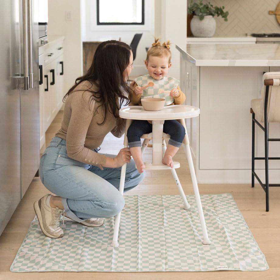image:imageTiny Twinkle Splat Mat for Under High Chair or Table 44 x 44 Waterproof amp MessProof High Chair Mat for Baby Machine Washable for Mealtime or ArtBeige CheckersSage Checkers