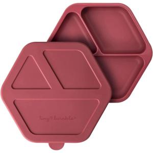 image:imageTiny Twinkle Silicone Suction Baby Plate Suction Grip Divided Dish for First Foods and SelfFeeding Toddlers Baby Led Weaning Supplies for Independent Eating Burgundy PlateBurgundy Plate with Lid