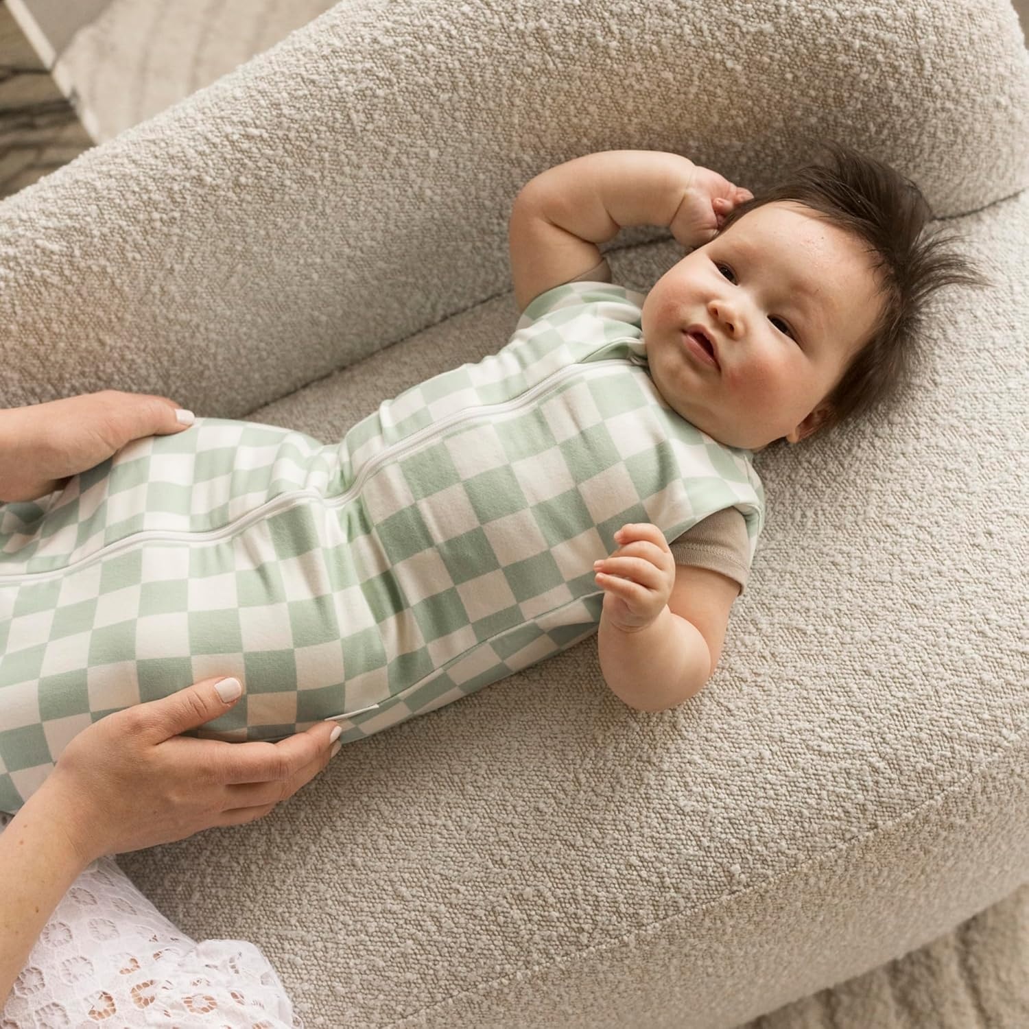 image:imageTiny Twinkle Baby Sleep Sack 612 Months 10 TOG Cotton amp Elastane Wearable Blanket Swaddle Transition MicroFleece Machine Washable OrchidSage Checkers
