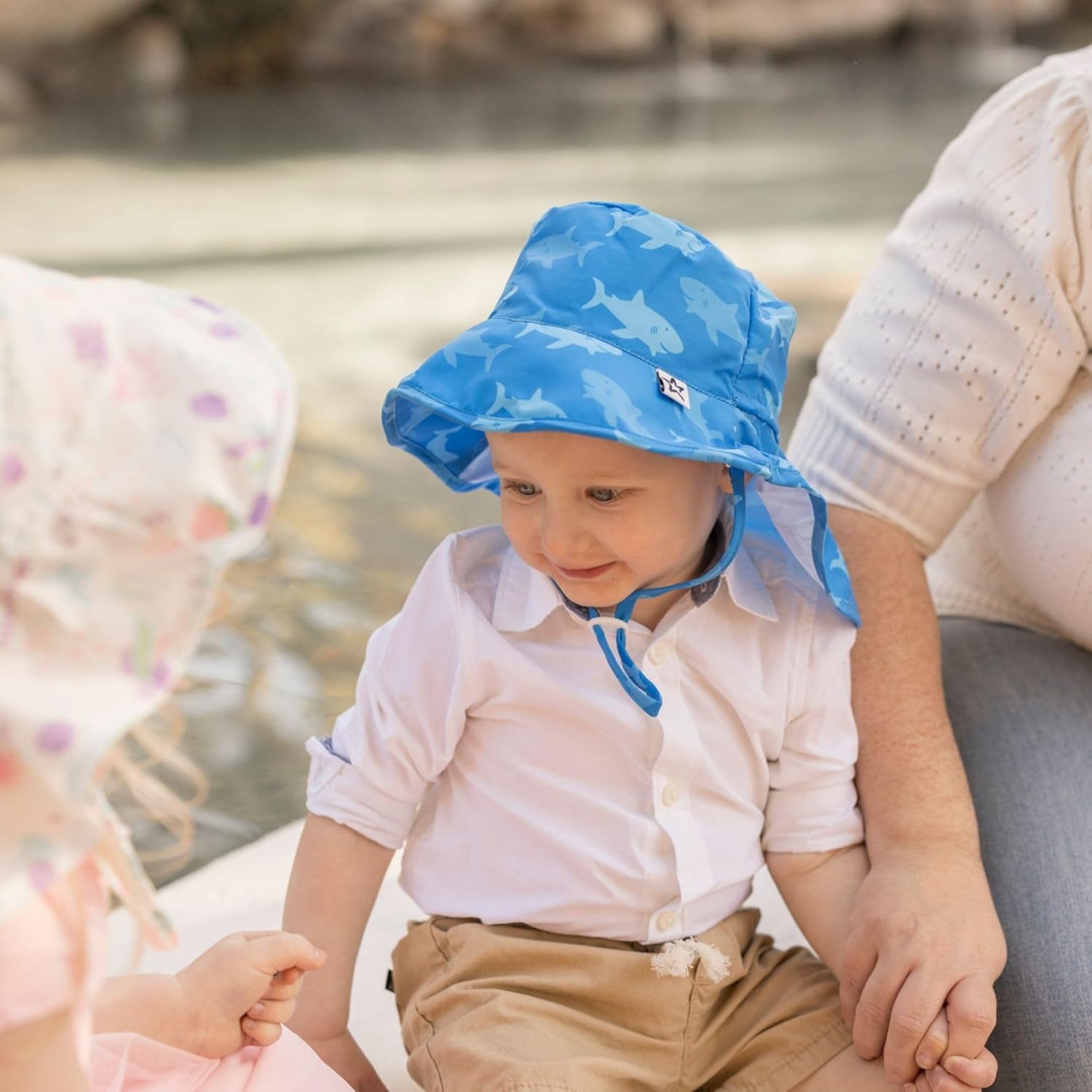 image:imageTiny Twinkle Protective Sun Hats with Flaps for Babies amp ToddlersLightweight QuickDry Hat for BeachampSwimHappy Sharks