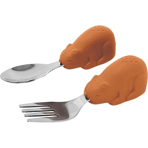 image:imageTiny Twinkle Easy Grip Toddler Utensils Spoon and Fork Set  BPA amp Phthalate Free Utensil Sets Kids Silverware With Silicone Handle Baby Led Weaning Supplies for 12 Months amp Up Cinnamon BearCinnamon Bear