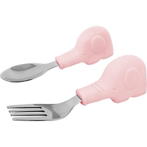 image:imageTiny Twinkle Easy Grip Toddler Utensils Spoon and Fork Set  BPA amp Phthalate Free Utensil Sets Kids Silverware With Silicone Handle Baby Led Weaning Supplies for 12 Months amp Up Cinnamon BearPink Elephant