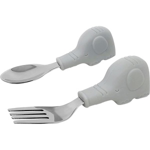image:imageTiny Twinkle Easy Grip Toddler Utensils Spoon and Fork Set  BPA amp Phthalate Free Utensil Sets Kids Silverware With Silicone Handle Baby Led Weaning Supplies for 12 Months amp Up Cinnamon BearGrey Elephant