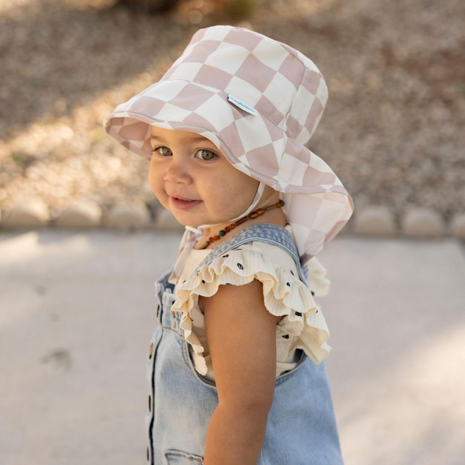 image:imageTiny Twinkle Sun Protection Baby Flap Hat with UPF 50 Sun Protection for Baby and Toddler Boys and GirlsBeige Checkers