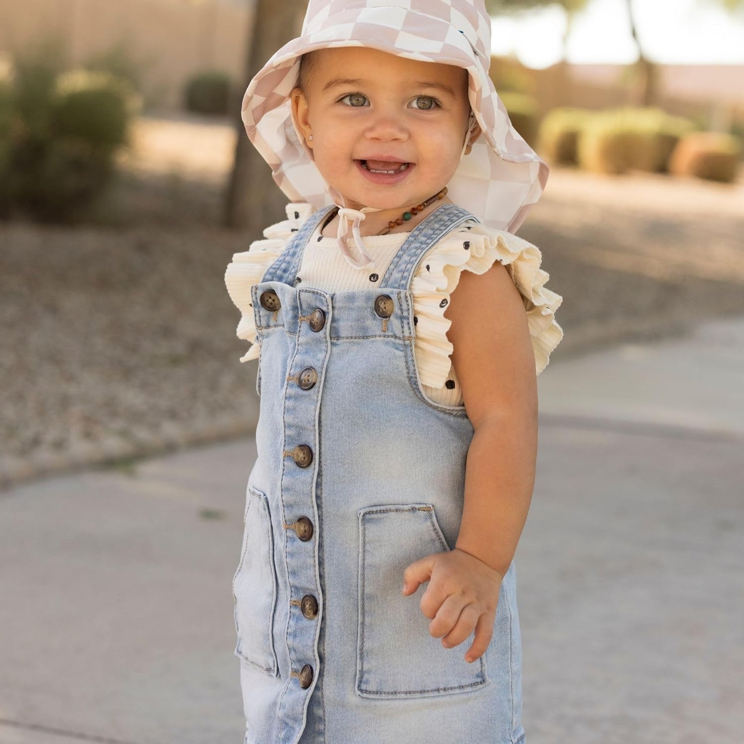 image:imageTiny Twinkle Sun Protection Baby Flap Hat with UPF 50 Sun Protection for Baby and Toddler Boys and GirlsBeige Checkers